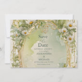 Nouveau Daisies Ivoor Green Wedding Save The Date (Voorkant)