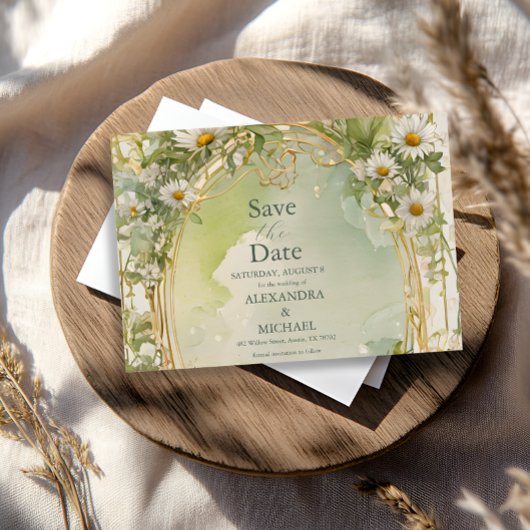 Nouveau Daisies Ivoor Green Wedding Save The Date