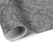 Nouveau Damask in Charcoal en Dove Grey Cadeaupapier (Rol Hoek)