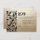 Nouveau Dream Bruiloft RSVP Kaarten - Goud & Zwart (Voorkant / Achterkant)