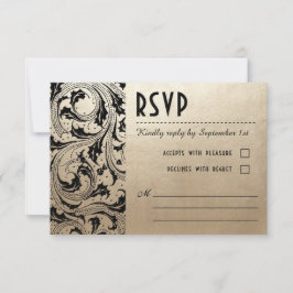 Nouveau Dream Bruiloft RSVP Kaarten - Goud & Zwart Kaartje