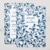 Nouveau Dream bruiloft uitnodigingen - Blauw & Wit (Voorkant / Achterkant)