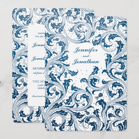 Nouveau Dream bruiloft uitnodigingen - Blauw & Wit (Voorkant / Achterkant)