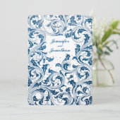 Nouveau Dream bruiloft uitnodigingen - Blauw & Wit (Staand voorkant)