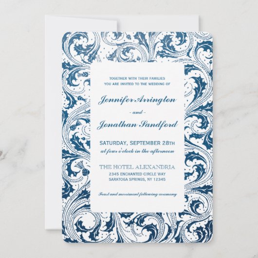 Nouveau Dream bruiloft uitnodigingen - Blauw & Wit (Achterkant)