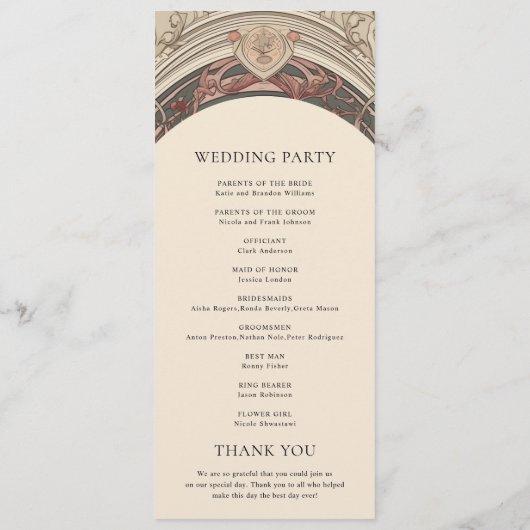  Nouveau Floral Antiek Art Deco bruiloft Programmakaart (Achterkant)