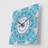 Nouveau Floral Mandala Wall Clock Vierkante Klok (Hoek)
