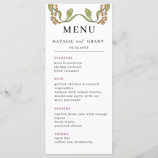 Nouveau Floral Wedding Menu (Voorkant)