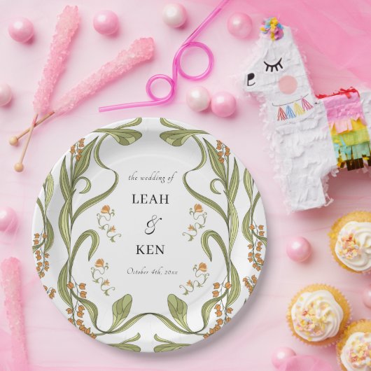 Nouveau Floral Wedding Papieren Bordje (Feest)