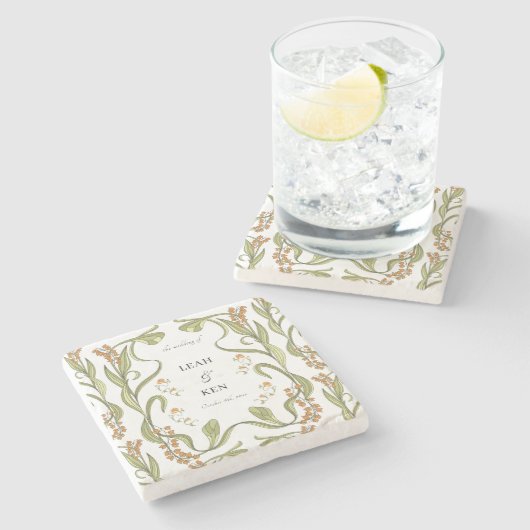 Nouveau Floral Wedding Stenen Onderzetter (Zijkant)