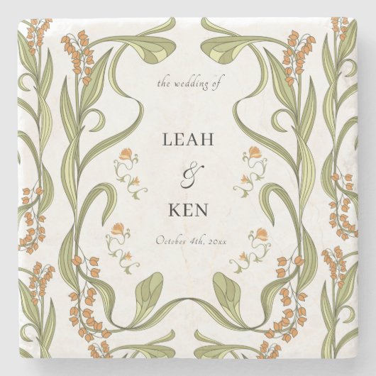Nouveau Floral Wedding Stenen Onderzetter (Voorkant)