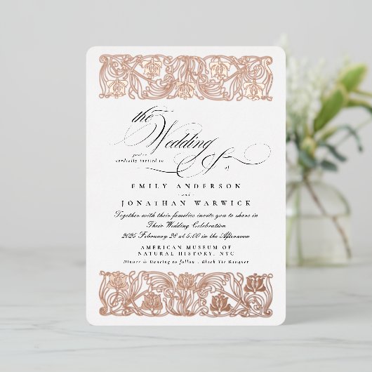 Nouveau Formele Kalligrafie Elegant Classic Goud Folie Uitnodiging (Staand Voorkant)