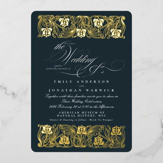 Nouveau Formele Kalligrafie Elegant Classic Goud Folie Uitnodiging (Voorkant)