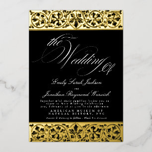 Nouveau Formele Kalligrafie Elegant Classic Zwart Folie Uitnodiging