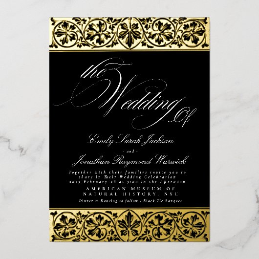 Nouveau Formele Kalligrafie Elegant Classic Zwart Folie Uitnodiging (Voorkant)