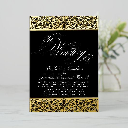 Nouveau Formele Kalligrafie Elegant Classic Zwart Folie Uitnodiging (Staand Voorkant)