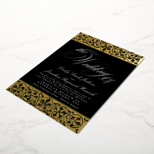 Nouveau Formele Kalligrafie Elegant Classic Zwart Folie Uitnodiging (Gedraaid)