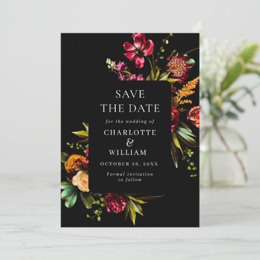 Nouveau Garden Flowers Wedding QR Code Save The Date (Staand voorkant)