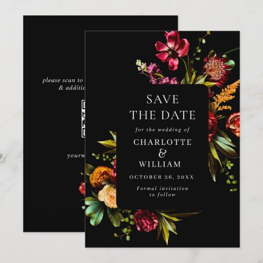 Nouveau Garden Flowers Wedding QR Code Save The Date (Voorkant / Achterkant)