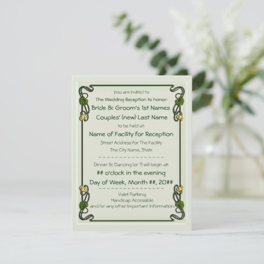 Nouveau Lelies (bruiloft receptie uitnodiging) Kaart (Staand voorkant)