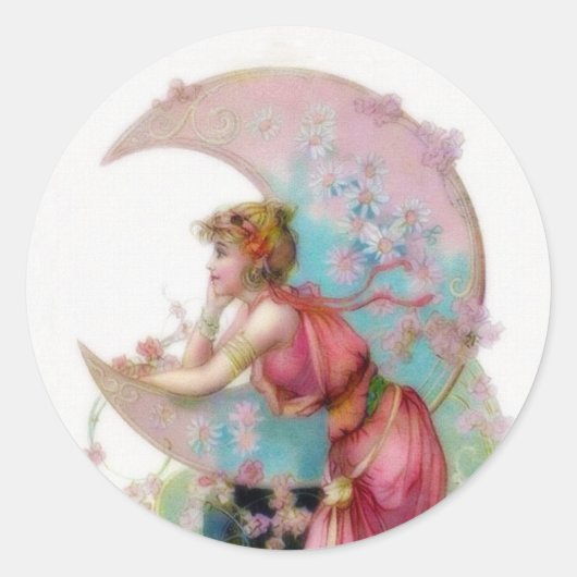 Nouveau Moon Ronde Sticker (Voorkant)
