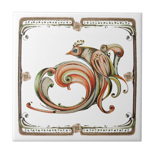 Nouveau Ribbon Ceramic Tile Tegeltje (Voorkant)