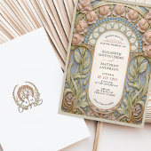 Nouveau Roze & Blauw Huwelijk Kaart