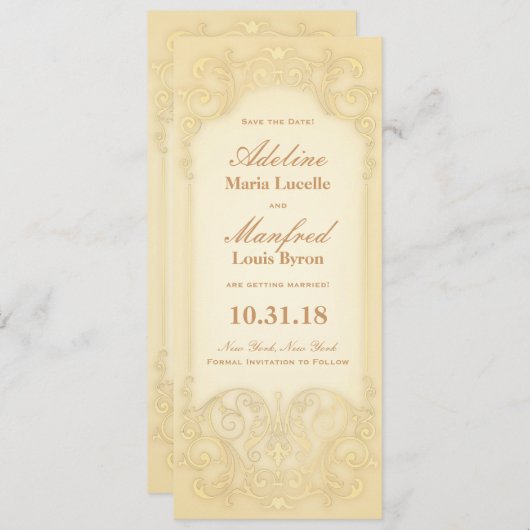 Nouveau Victoriaans: Bleek Gouden Fancy Save the D Save The Date (Voorkant / Achterkant)