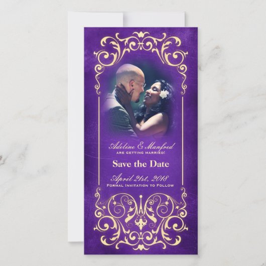 Nouveau Victoriaans: Goud & Aubergine Save the Dat Date (Voorkant)