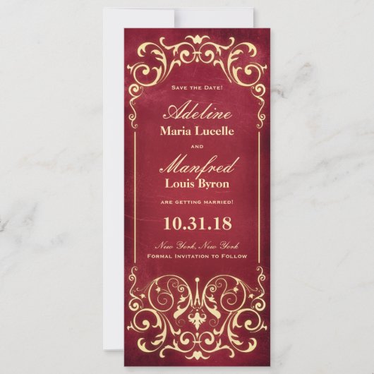 Nouveau Victoriaans: Rood & Goud Bewaar de Datum Save The Date (Voorkant)