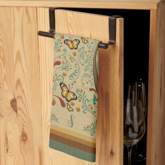 Nouveau vlinders en Oranje bomen Theedoek (Derde Gevouwen)