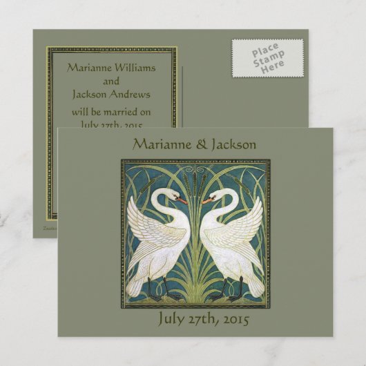 nouveau zwanen Save the Date Briefkaart (Voorkant / Achterkant)