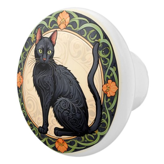 nouveau zwarte kat keramische knop (Rechts)