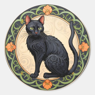 nouveau zwarte kat ronde sticker