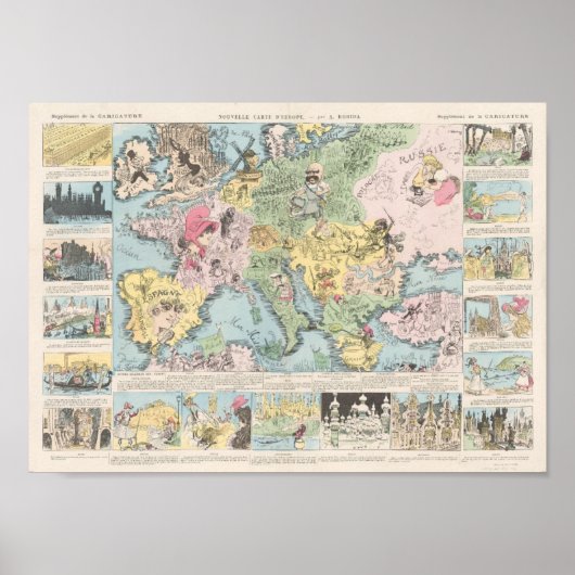 Nouvelle carte d'Europe, Albert Robida Poster (Voorkant)