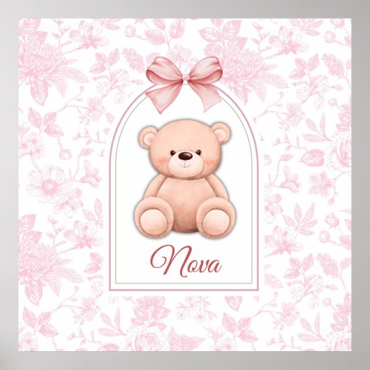 Nova | Aangepaste Roze Teddybeer Nursery Design Poster (Voorkant)