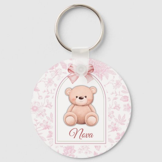 Nova | Aangepaste Roze Teddybeer Nursery Design Sleutelhanger (Voorkant)