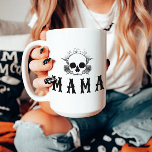 NOVA Black Floral Skull Halloween Mama Koffiemok