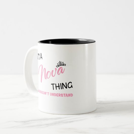 Nova denkt dat je naam niet begrijpt tweekleurige koffiemok (Voorkant links)