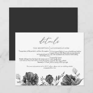 NOVA Elegant Gothic Black Floral Wedding Details Kaart
