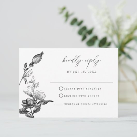 NOVA Elegant Gothic Halloween Floral RSVP-kaart Kaart (Staand voorkant)