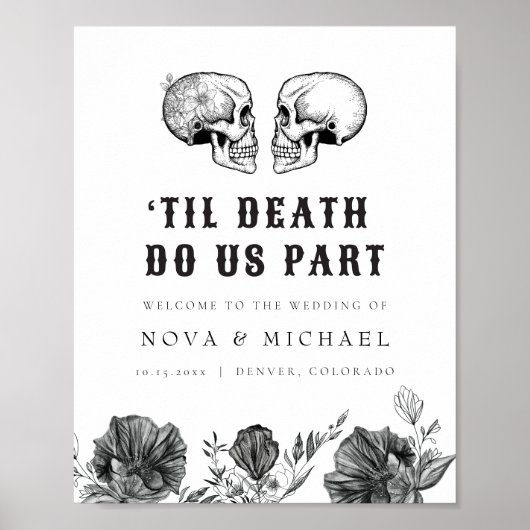 NOVA Gothic Floral Skull Til Death Weduwen Welkom Poster (Voorkant)