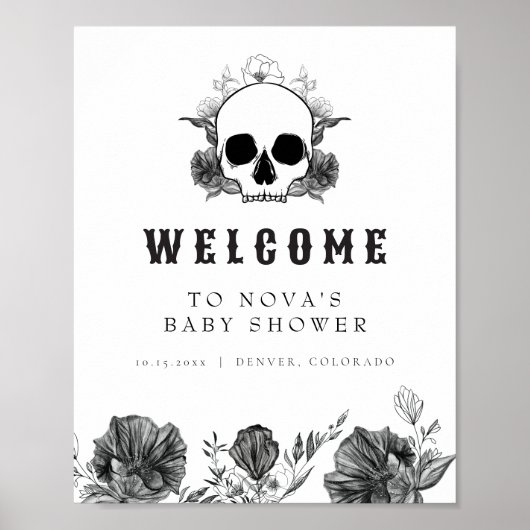 NOVA Gothic Skull Little Boo Baby shower Welcome Poster (Voorkant)