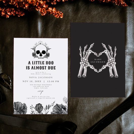 NOVA Gothic Skull Little Boo Halloween Baby shower Kaart