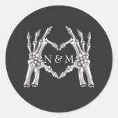 NOVA Halloween Skeleton Heart Hands Wedding Ronde Sticker (Voorkant)
