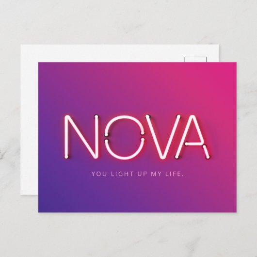 Nova-naam in neonverlichting briefkaart (Voorkant / Achterkant)