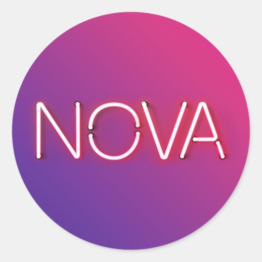 Nova-naam in neonverlichting klassieke ronde stick ronde sticker (Voorkant)