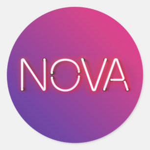 Nova-naam in neonverlichting klassieke ronde stick sticker