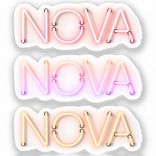 Nova-naam in neonverlichting x3 sticker (Voorkant)