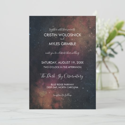 Nova Night Sky Wedding Uitnodiging (Staand voorkant)